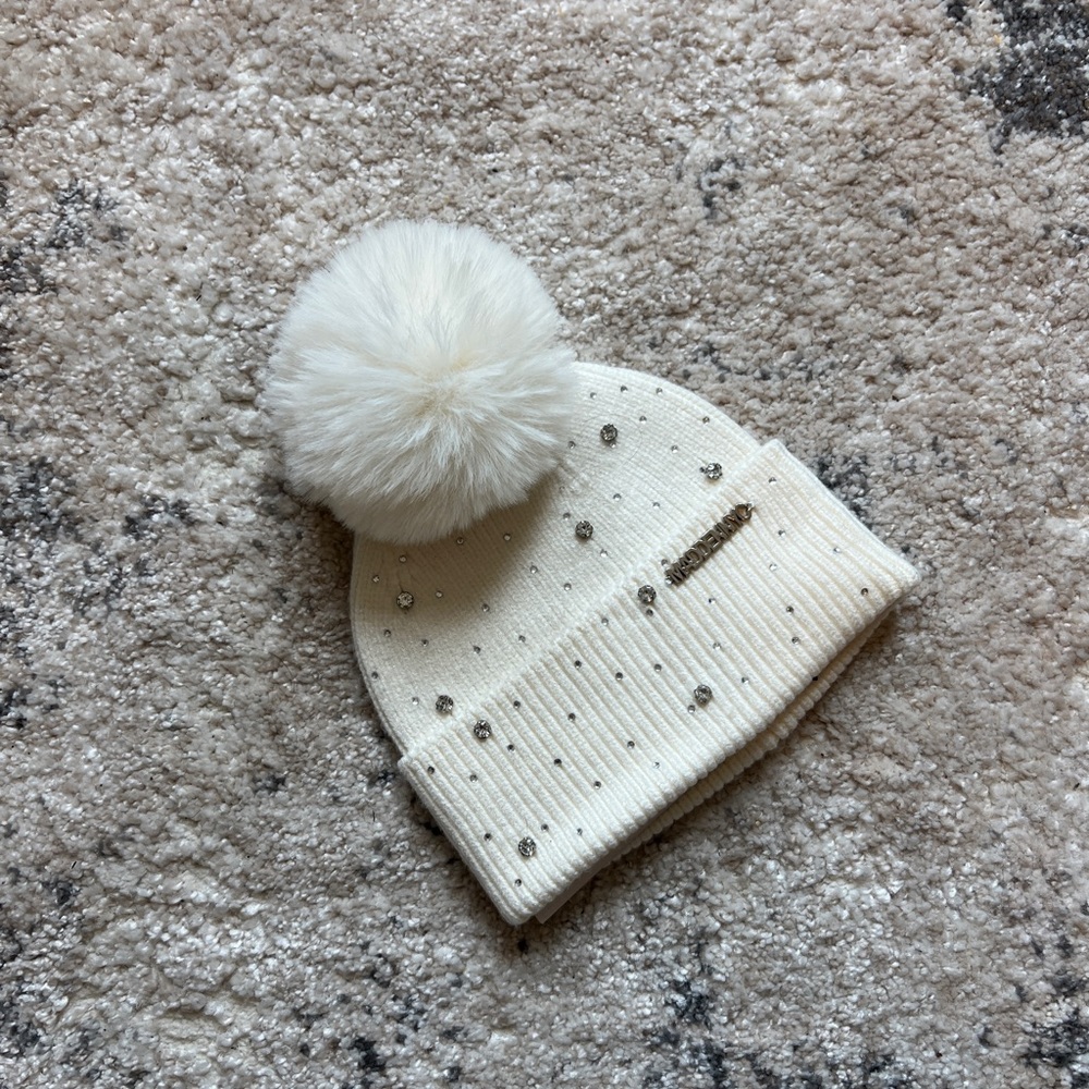 Steve Madden White Beanie with Rhinestones